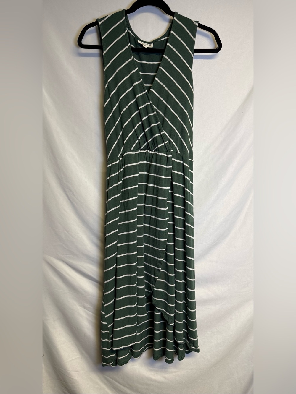 Striped Deep Green Sleeveless V-Neck Maxi Dress